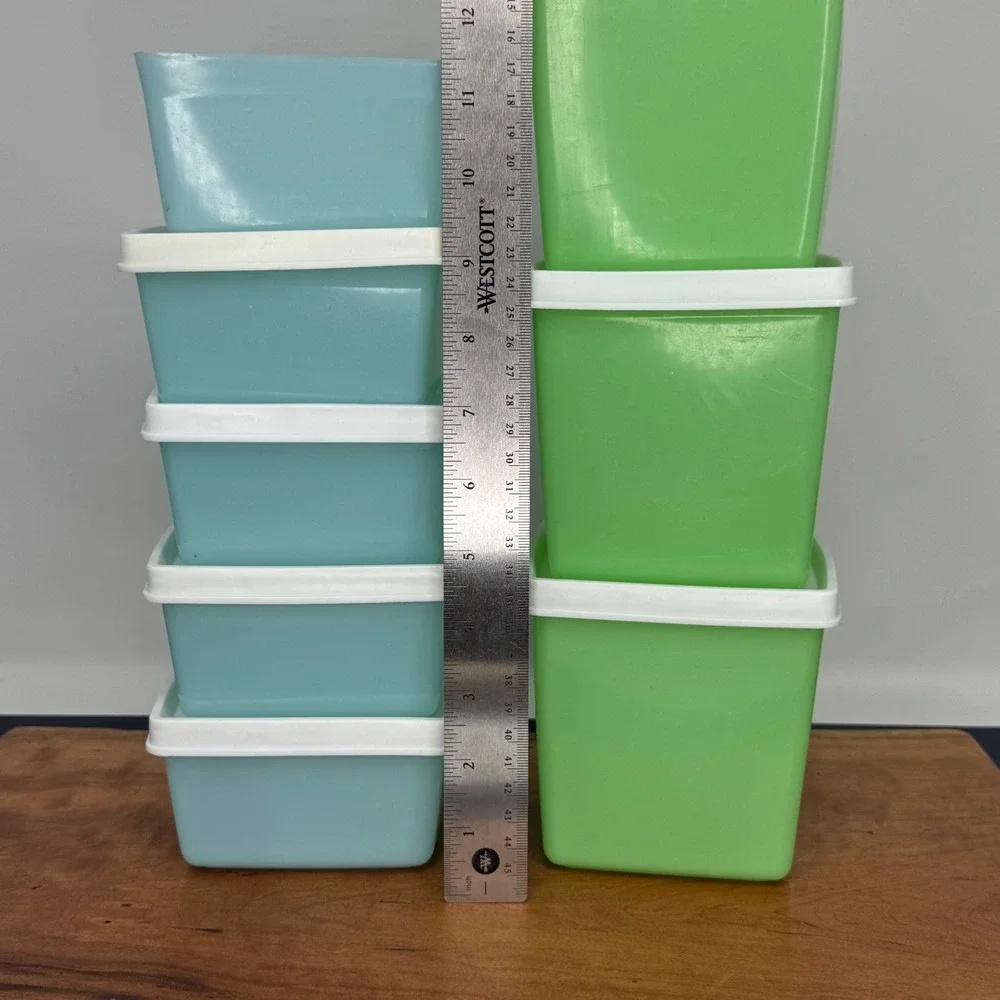 Vintage Rubbermaid Party Plan 8pc Set 5 Aqua Blue Pint 3 Lime Green Quart 6 Lids